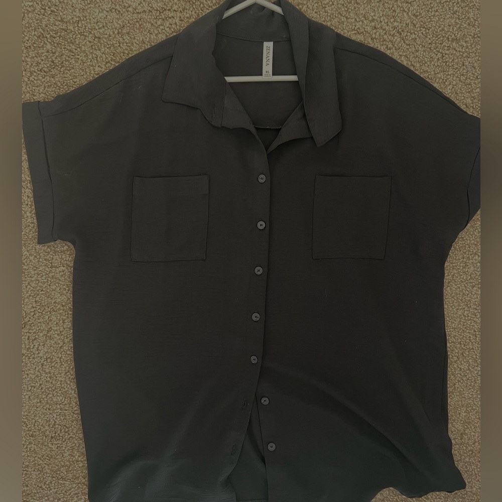 Zenana Outfitters Oversized Black Button Down Shirt